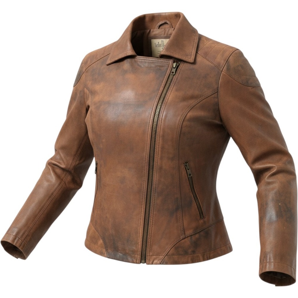 Wilsons Vintage USA Brown Leather Moto Jacket Distressed Asymmetrical Zip XL